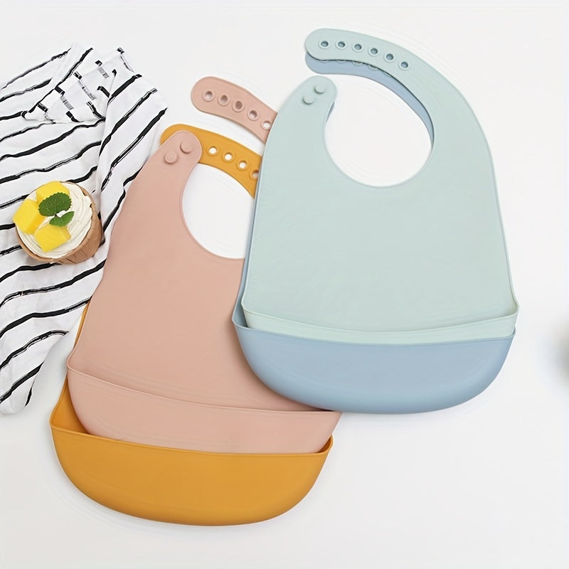 Set of 3 Unisex Food Grade Silicone Baby Bibs for Feeding