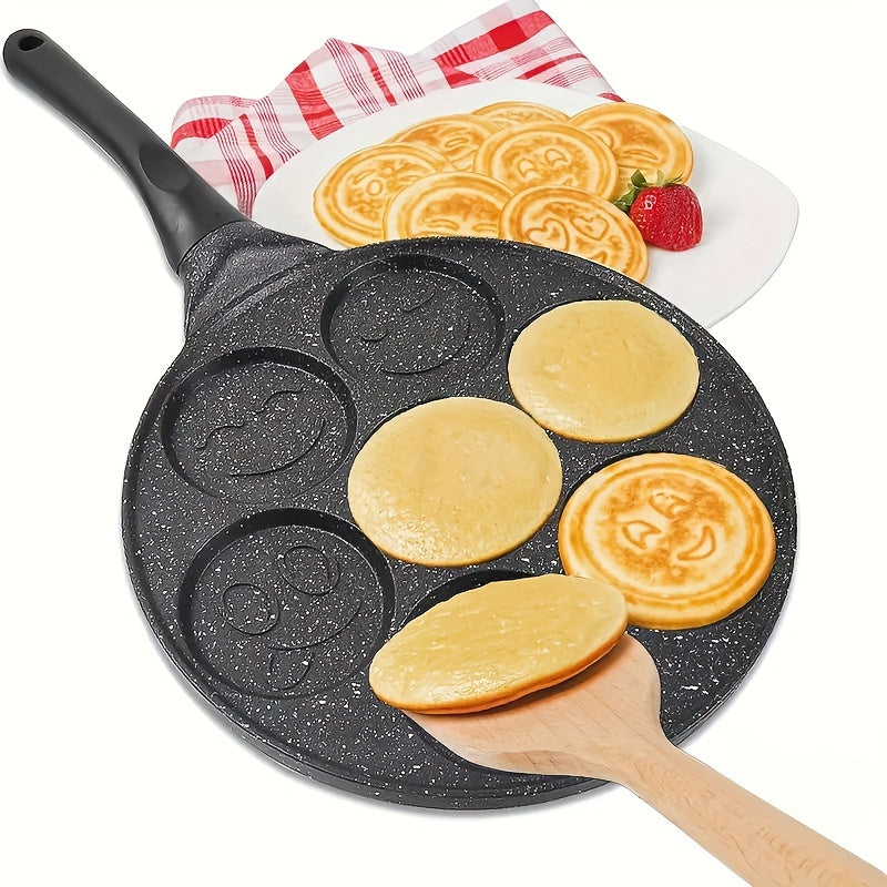 1 dona yopishqoq pancake qozoni, 7 ta baxtli yuz shakllari bilan qiziqarli va bayramona pancake'lar tayyorlash uchun. Oson tozalanadigan va issiqlikka chidamli tutqich.
