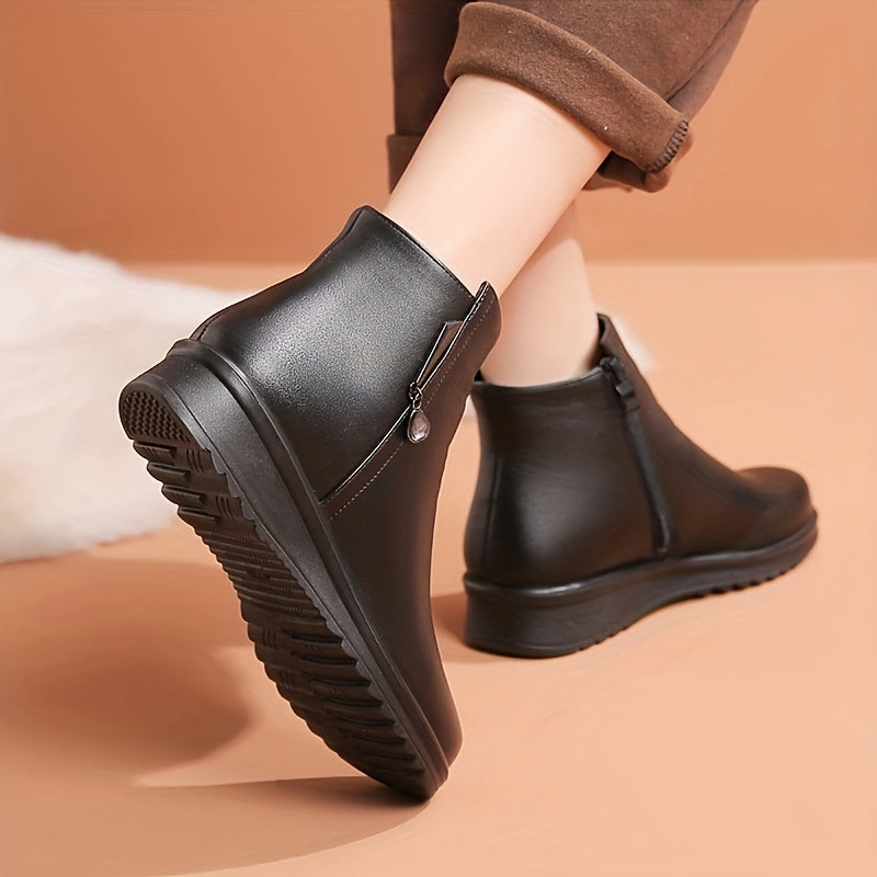 Women's Winter Ankle Boots Slip-Resistant Fleece-Lined Black Casual