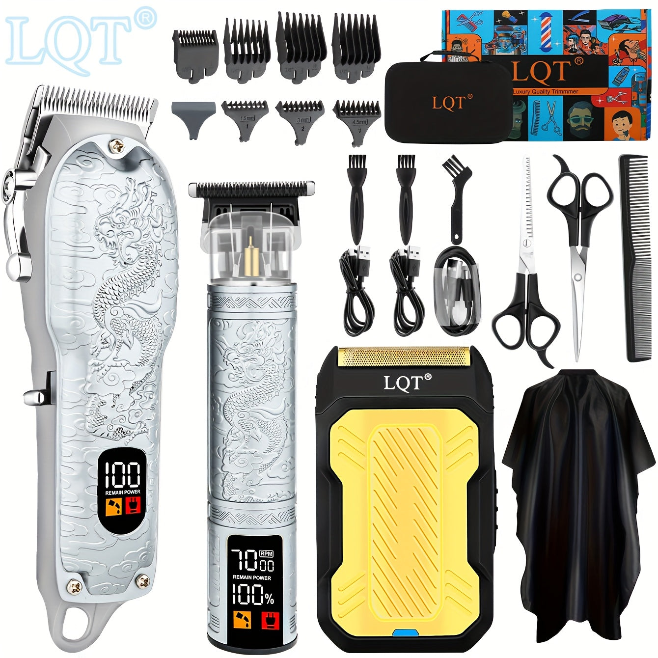 Electric men's hair clipper set with USB rechargeable wireless beard trimmer for barbers