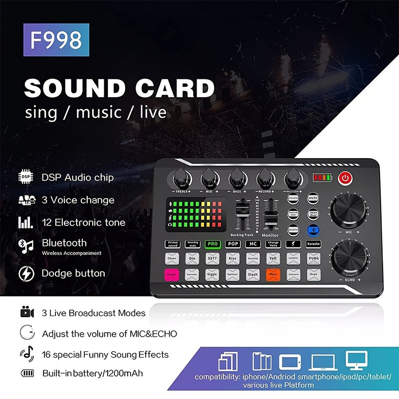Live Sound Card Audio Interface with DJ Effects Vocoder Rechargeable Battery for Podcasting Streaming Gaming