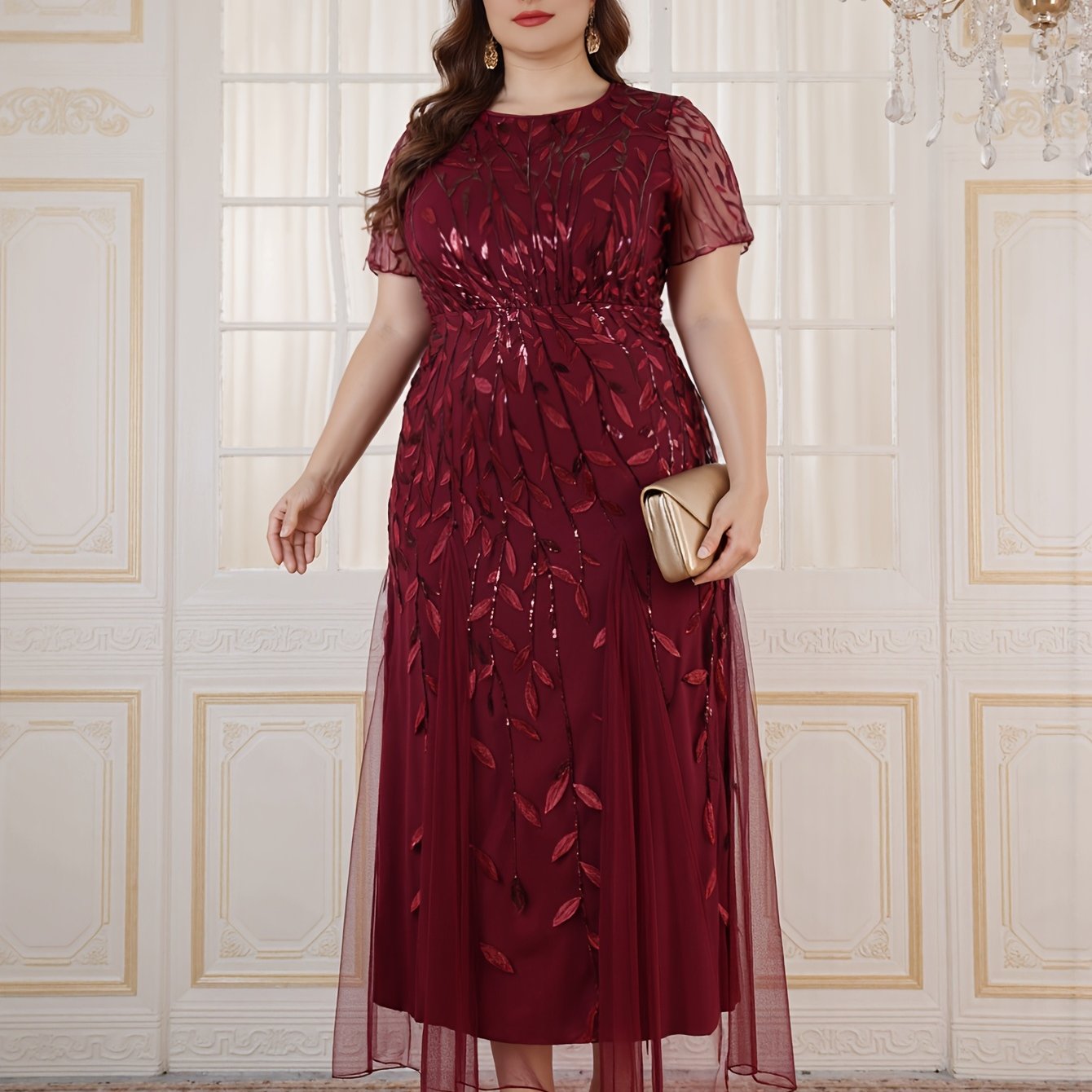 Plus Size Women's Formal Pink Bridesmaid Wedding Prom Gown with Flared Skirt