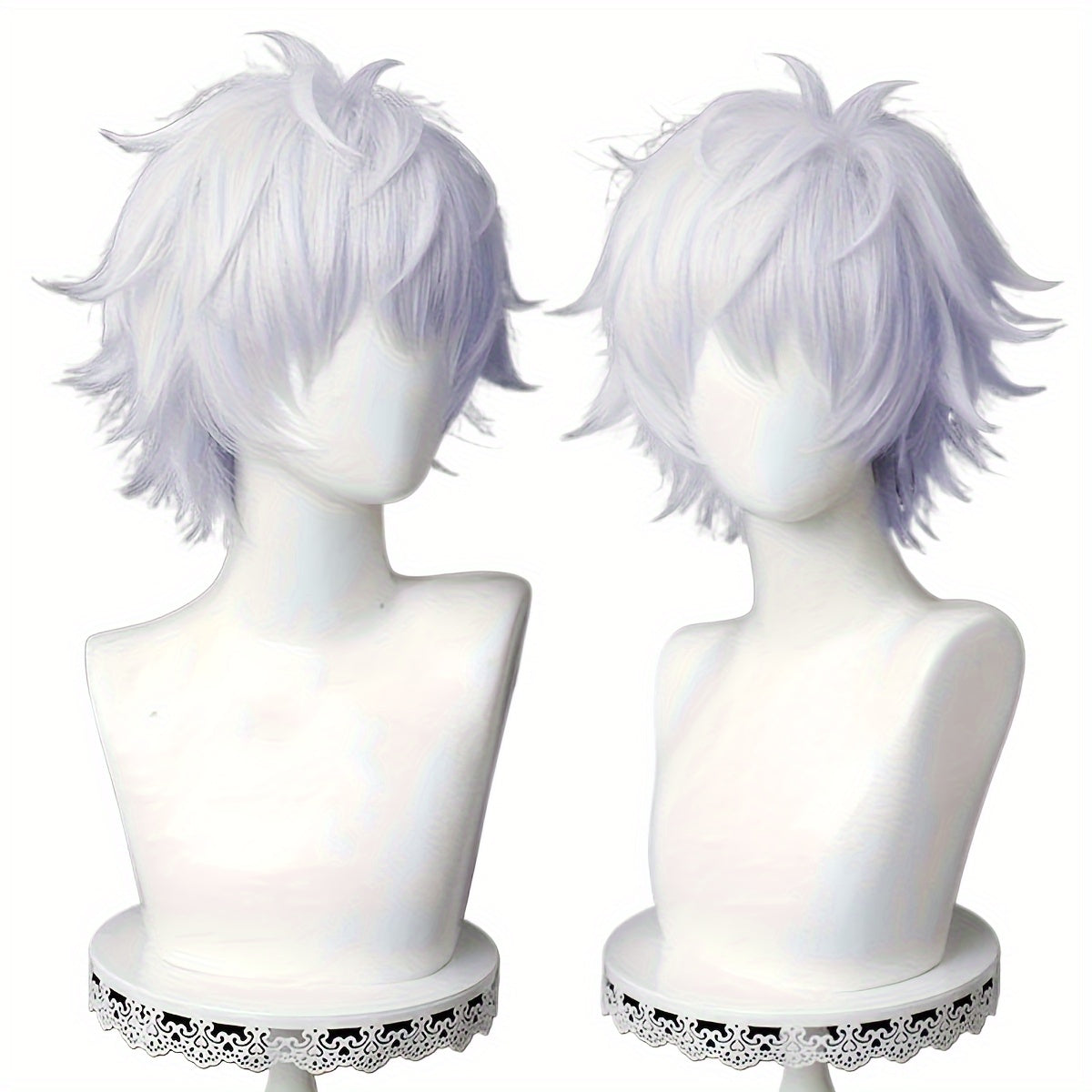 Silver Synthetic Hair Short Layered Wig for Men’s Anime Cosplay