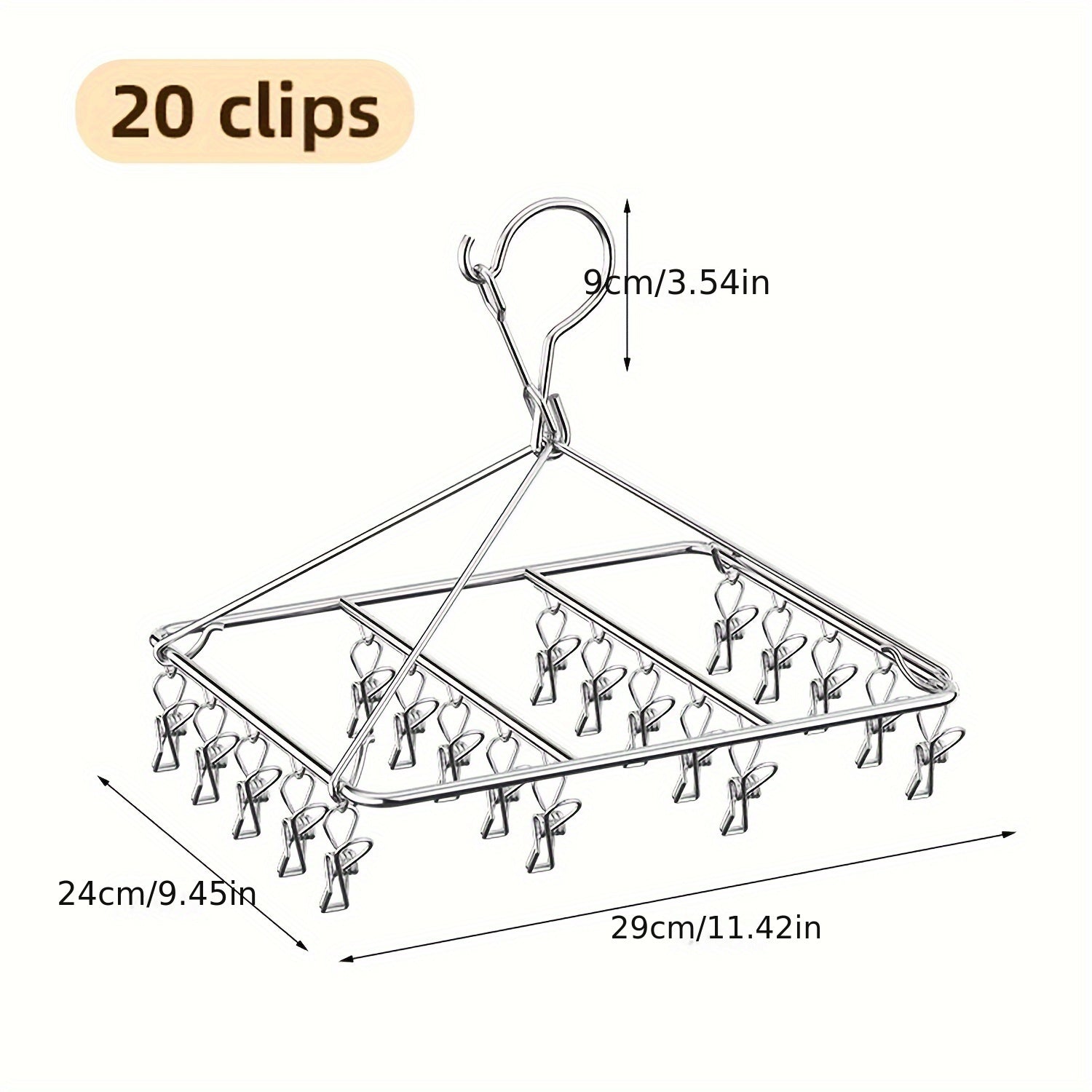 Estante para secar calcetines de acero inoxidable con clips y gancho giratorio para lavandería