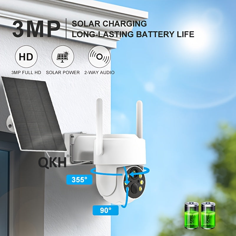Tashqi WiFi xavfsizlik kamerası AI harakatni aniqlash bilan, rangli kechqurun ko‘rish, ikki tomonlama audio, suv o'tkazmaydigan, quyosh energiyasida ishlovchi
