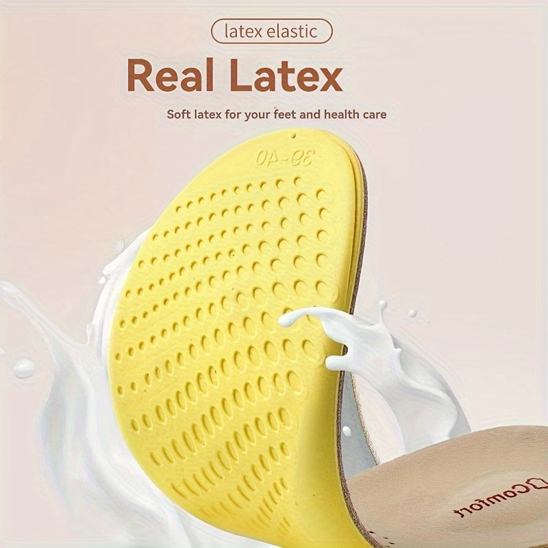 Unisex Cowhide Latex Insoles Double Layer Leather Soft Comfort Breathable