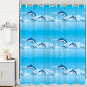 Dolphin Shower Curtain Waterproof PVEA Fabric Blue White Cloud Design 180cm x 180cm