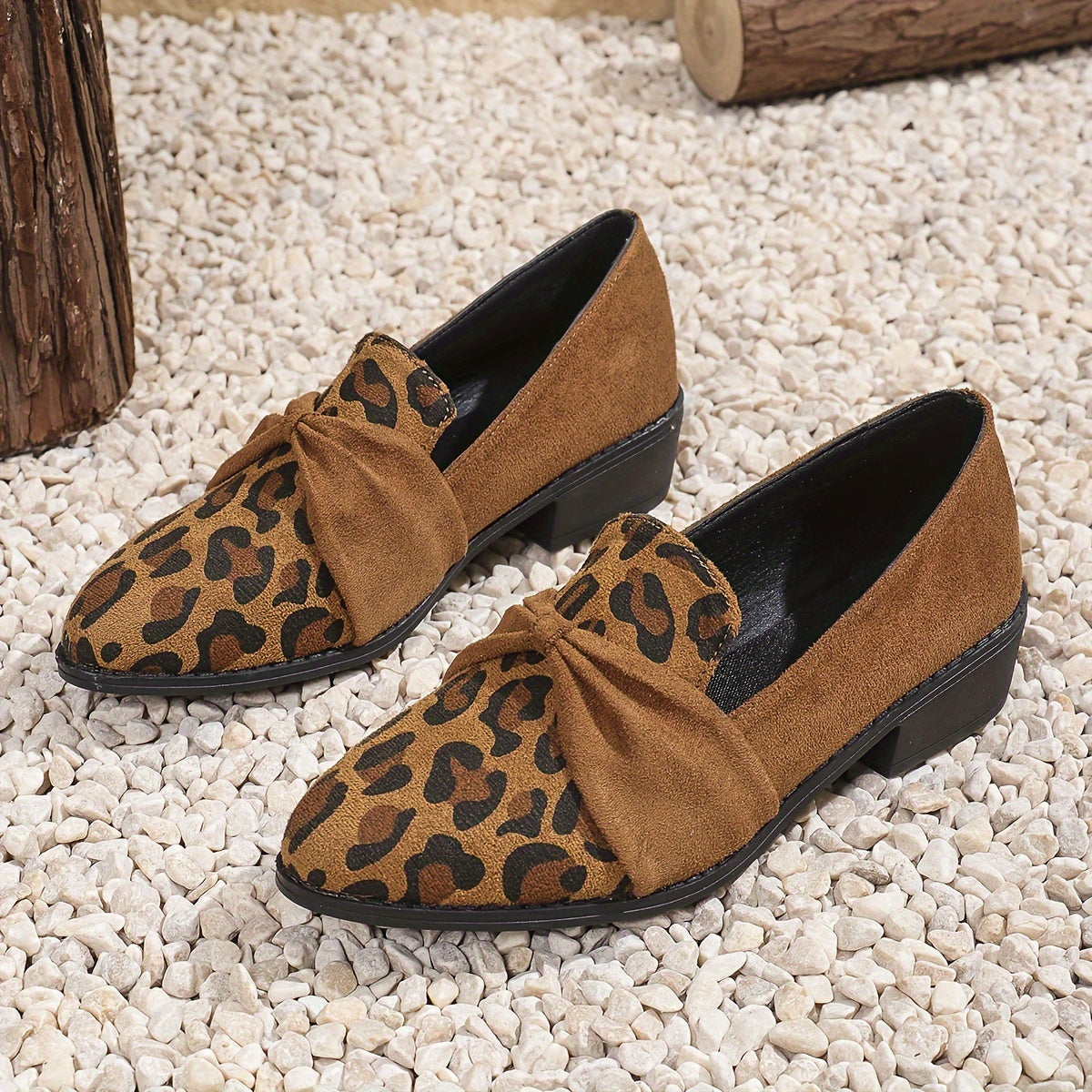 Women's Leopard Print Oxfords Flat Shoes with Rubber Sole & Spike Embellishments