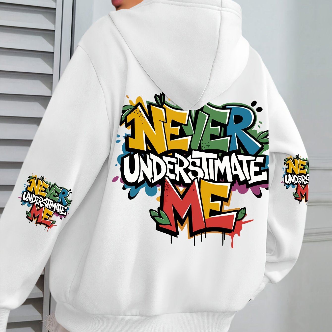 Plus Size Women’s Hoodie Fleece-Lined Graffiti Print Green Fall Winter