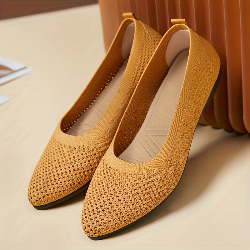 Women's Knit Mesh Pointed Toe Flats, Casual Slip-On Shoes for All Seasons