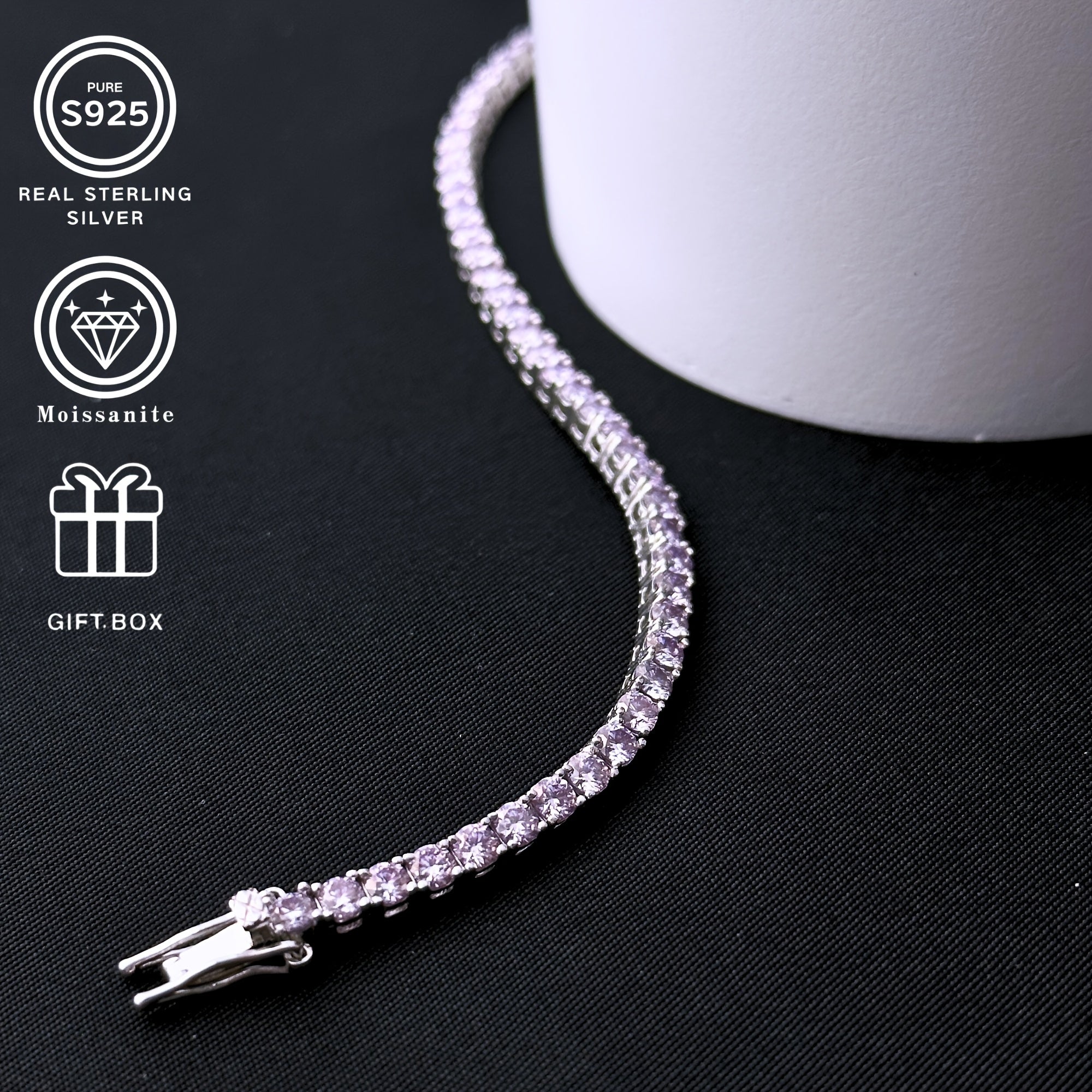 Men's and Women's Moissanite Tennis Bracelet Silver Round Chain Gift Jewelry