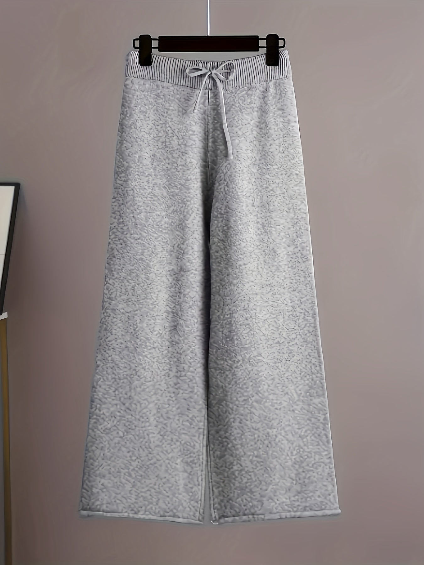 Solid Color Knitted Pantsuit for Women Long Sleeve Turtleneck Sweater Wide Leg Pants