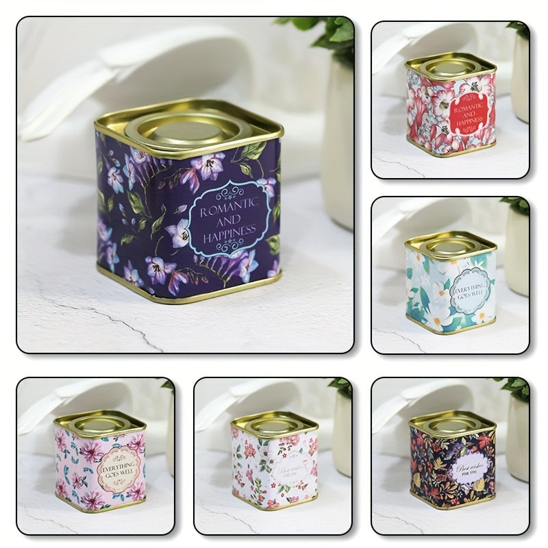 Decorative Floral Tea Storage Tin Square Canister Airtight Lid Food Safe