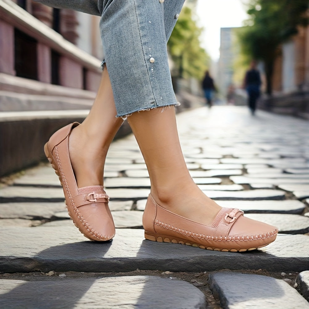 Women’s Breathable Flat Shoes - Round Toe Slip-Ons, White, All-Season