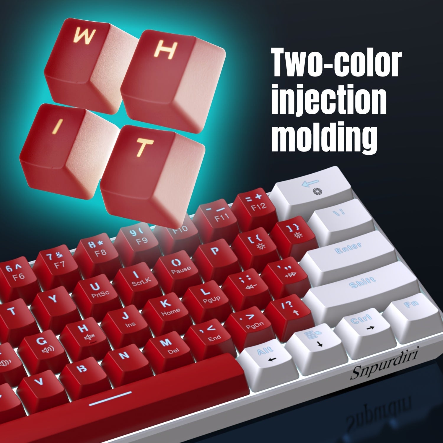 60% mexanik o'yin klaviaturasi, LED orqa yoritgichli, ko'k va qizil kalitlar, portativ, kichik, simli