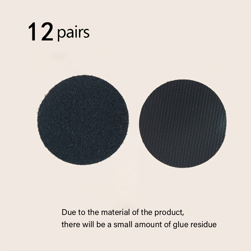 12 ta qora sehrli stikerlar to'plami - yostiq, divan qoplamalari va boshqalarni mahkamlash uchun doira shaklidagi yopishtiruvchi va halqa tezkor bog'lovchilar - yuvish uchun qulay