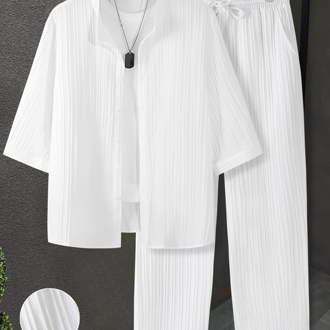 Men's Plus Size Casual 2-Piece Shirt and Sweatpants Set Polyester Large