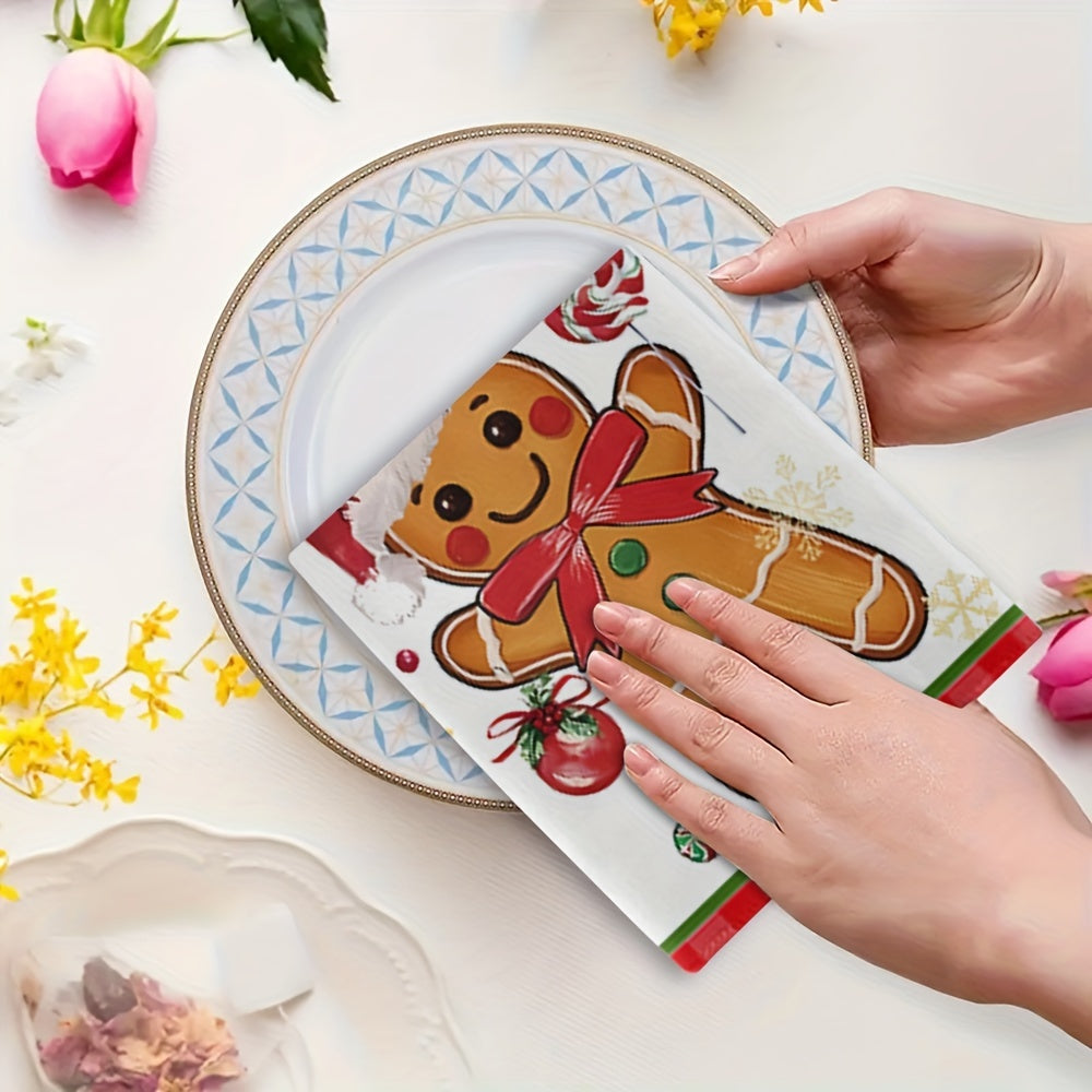 Christmas Gingerbread Man and Lollipop Kitchen Towels Microfiber Cloths Absorbent Holiday Decor