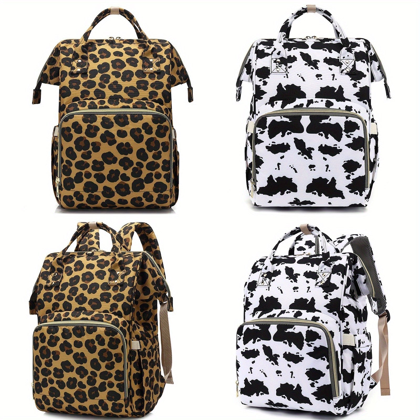 Diaper Bag Backpack with Stroller Hook for Parents Spacious Stylish Cow and Leopard Print