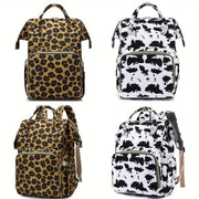 Diaper Bag Backpack with Stroller Hook for Parents Spacious Stylish Cow and Leopard Print