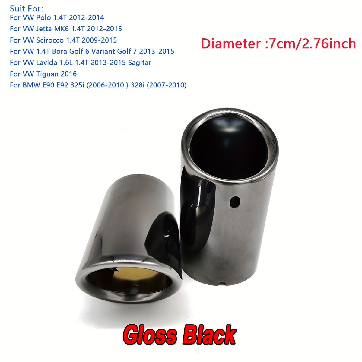 Stainless Steel Car Exhaust Pipe 2 Pcs 7cm Fit for Sedan SUV Replacement