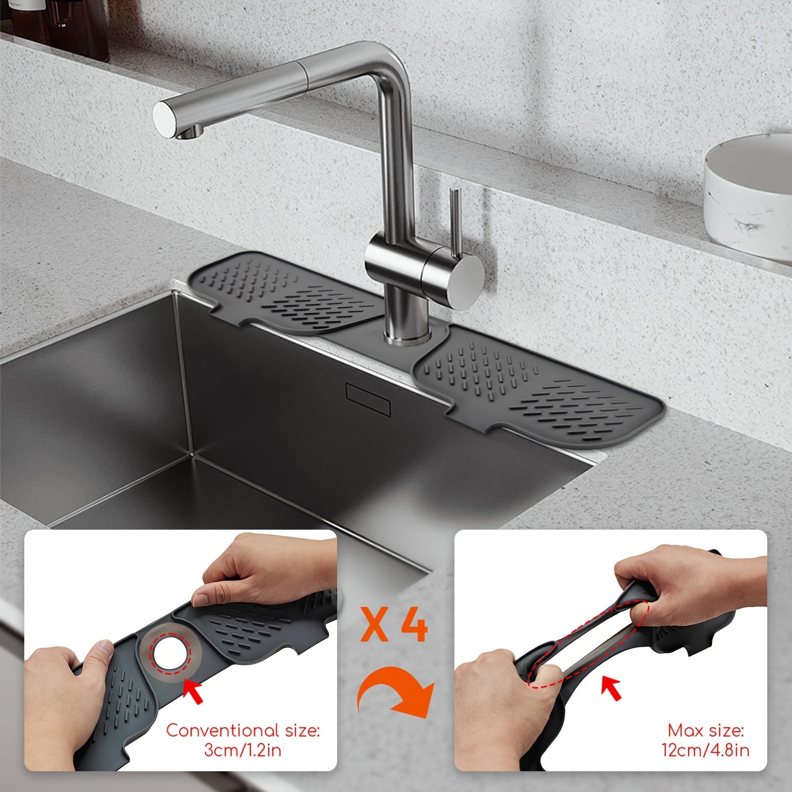 Silicone Sink Accessories Set Including Splash Pad Faucet Pad Drain Pad and Handle Drip Tray for Kitchen and Bathroom