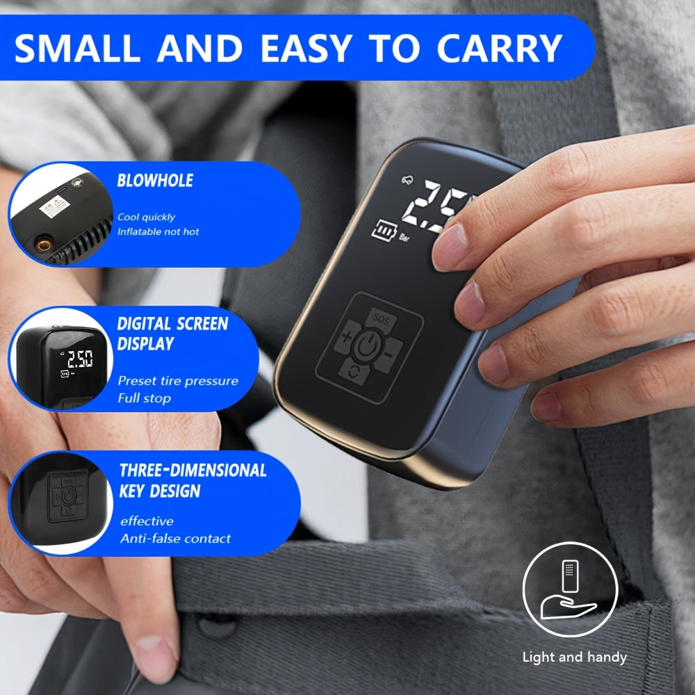 Raqamli bosim o‘lchagich va LED chiroq bilan portativ 150 PSI shina to‘ldiruvchi