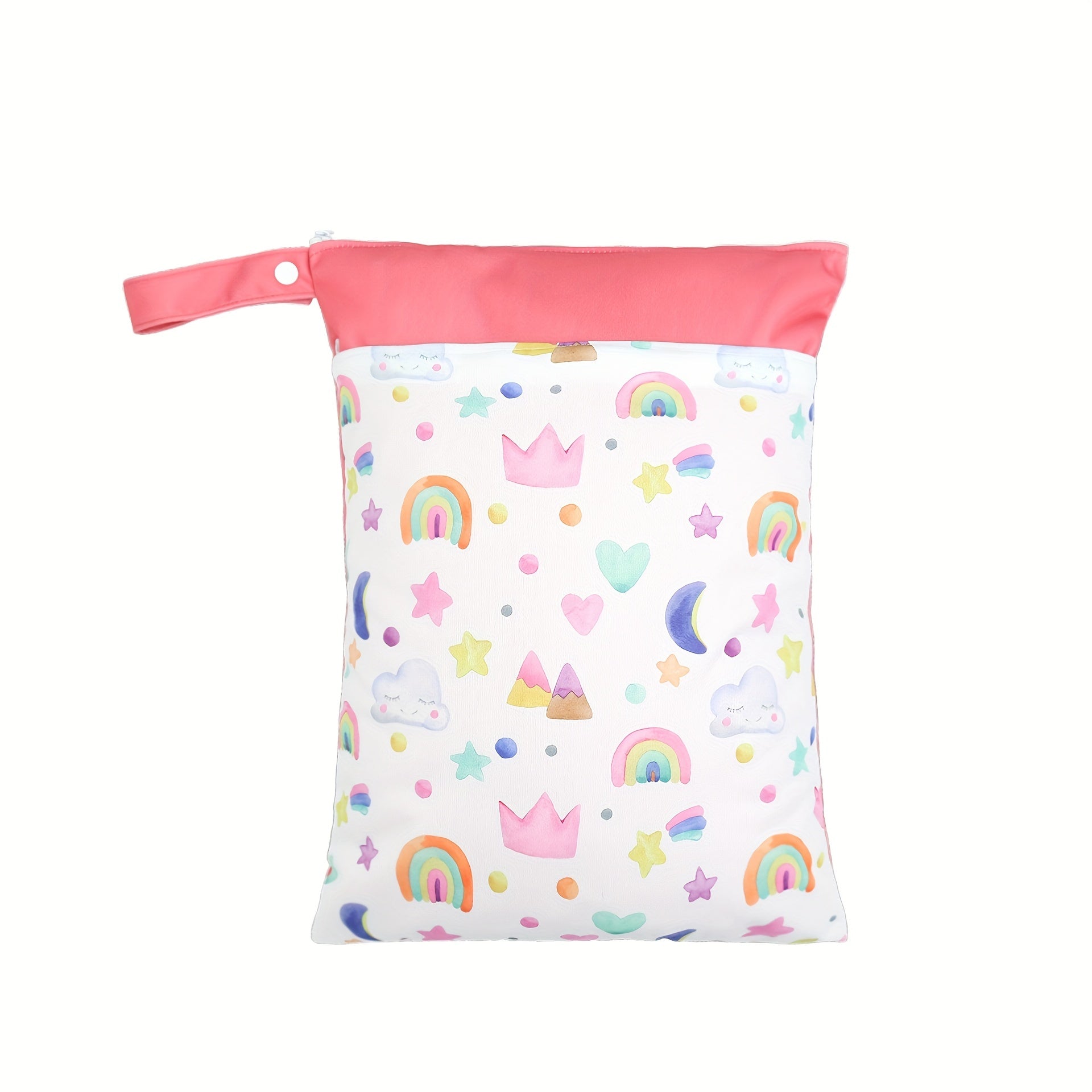 Pink Rainbow Diaper Bag with Double Zipper Trolley Hanging Design Waterproof Travel Bag