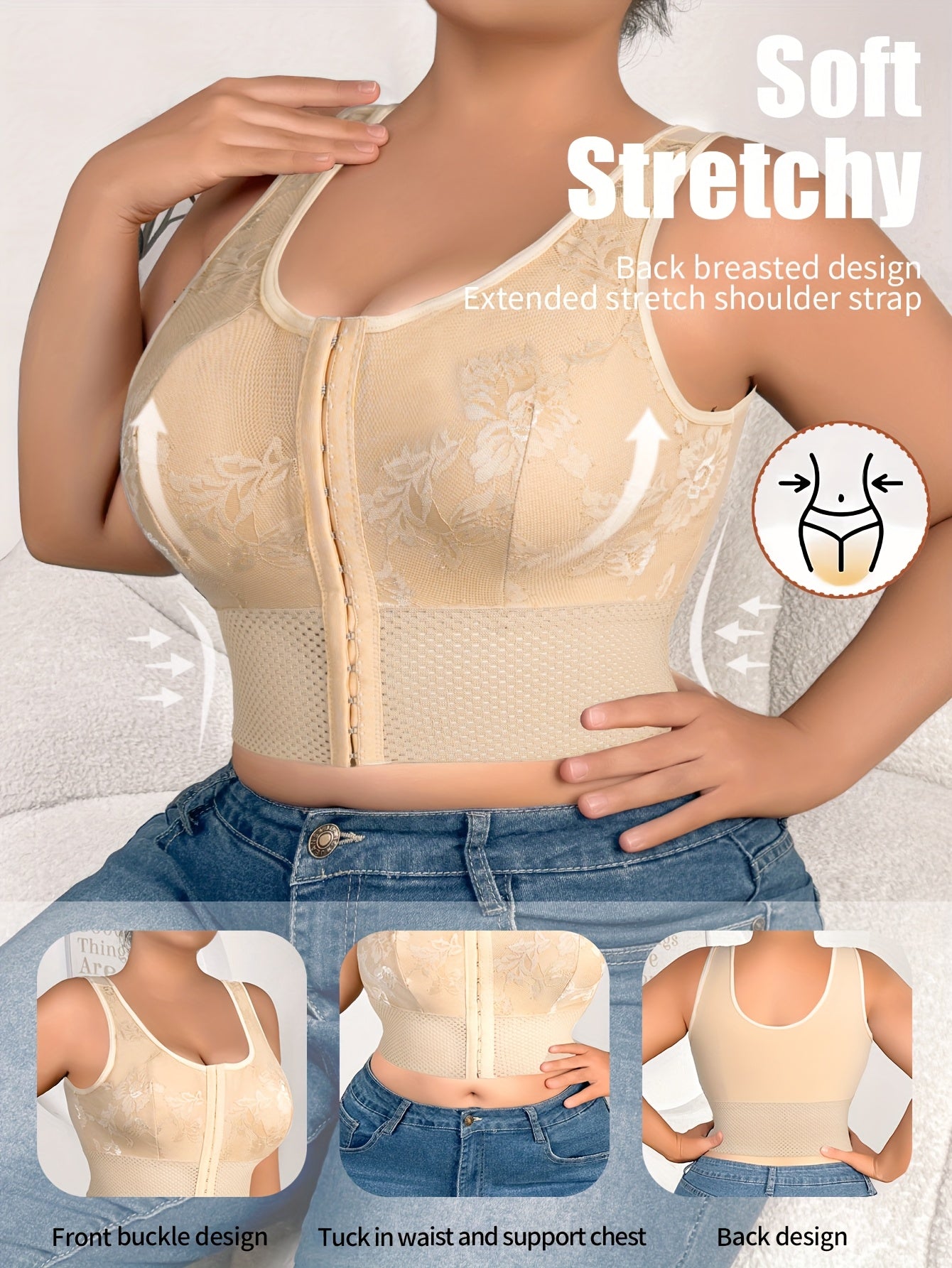 Seamless Shaping Bra for Plus Size No Wire Mesh Support Nylon Blend Medium Stretch