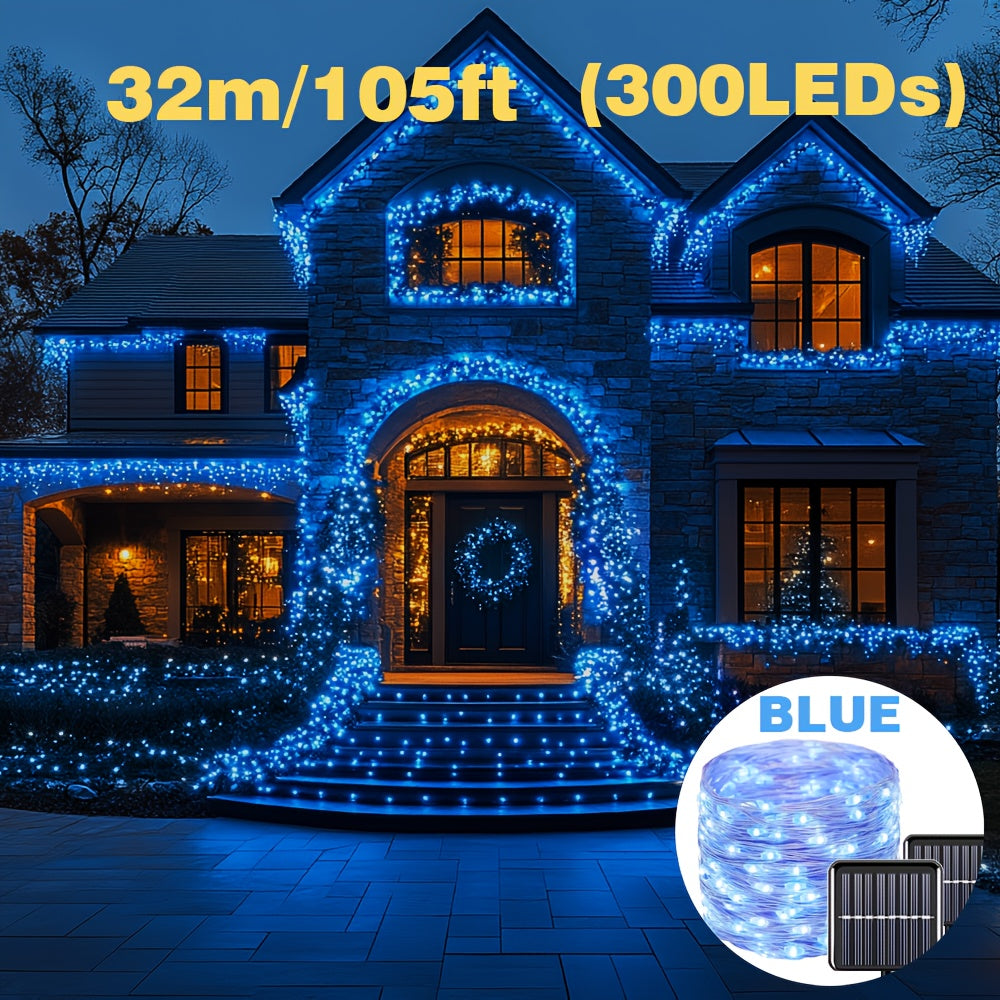 Adjustable Solar String Lights White and Blue LEDs for Christmas Weddings and Room Decor