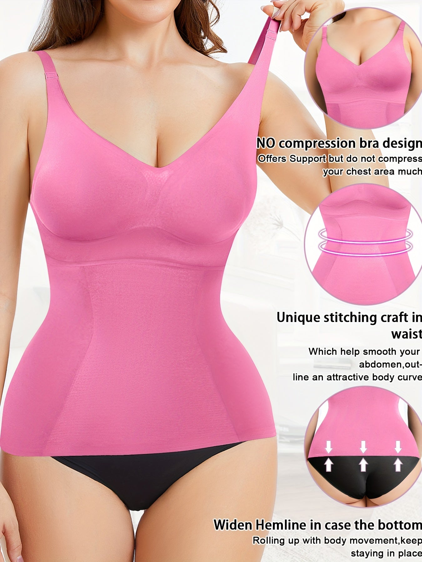 Women's Seamless Slimming Shapewear Tank Top Tummy Control Nylon Spandex V-Neck