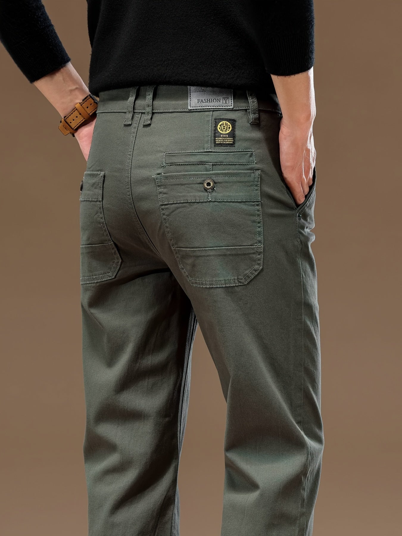 Pantalones casuales de algodón elástico de color liso para hombre, cómodos y duraderos para todas las estaciones