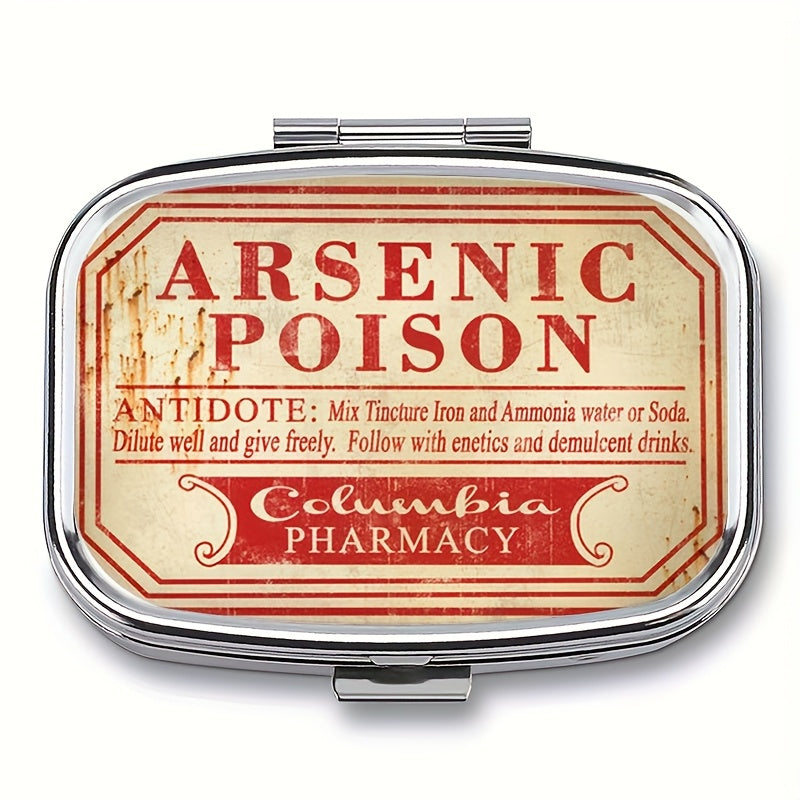 Vintage Metal Medicine Organizer with Antidote Label and 2 Compartments