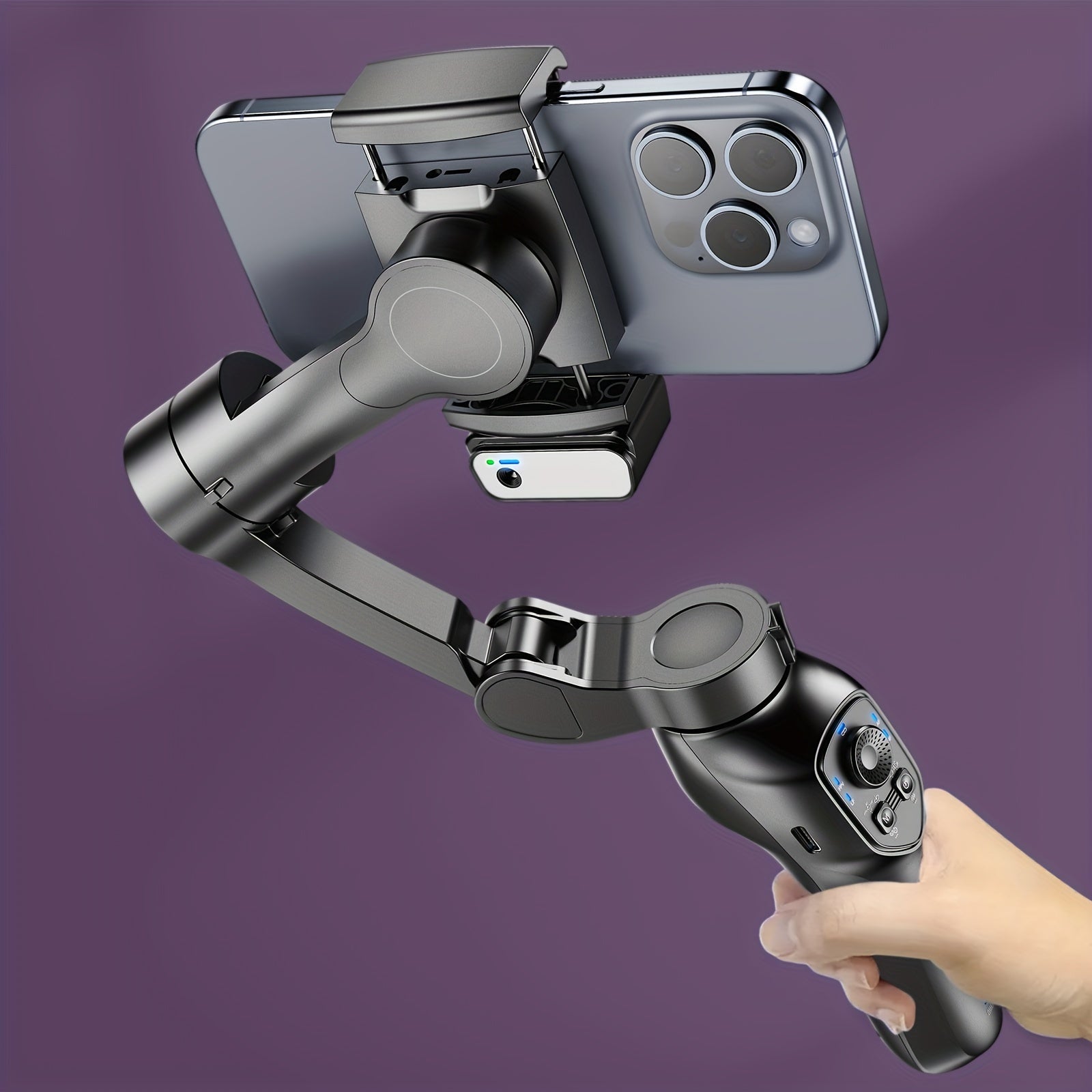 Smart 3-Axis Handheld Gimbal for Smooth Video and Vlogging with Wireless Gesture Control and Fill Light