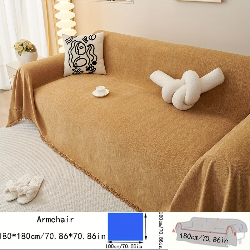 Chenille Sofa Throw Waterproof Baby Fleece Cover All-Season Universal Fit Tassel Machine Washable
