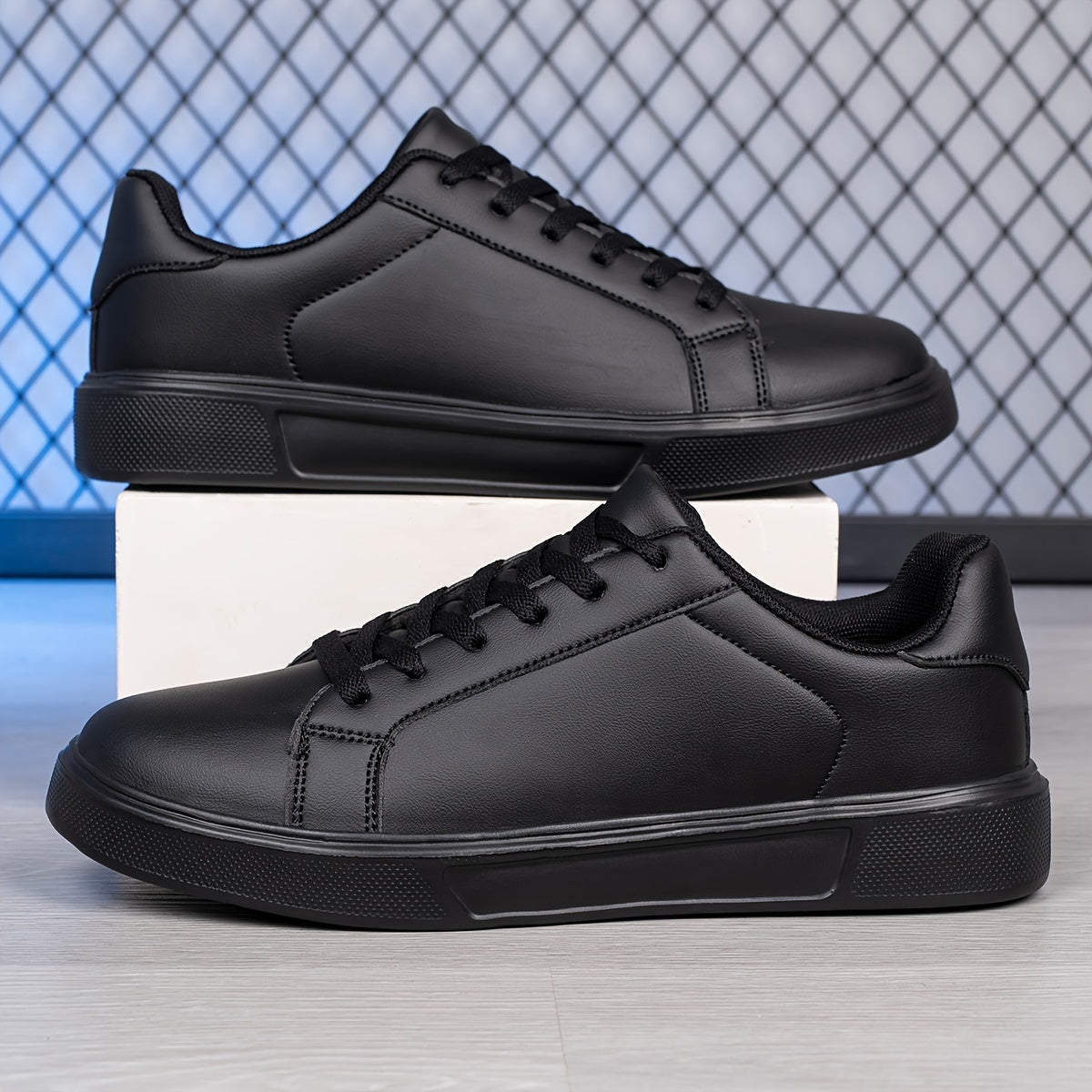 Men's Black Lightweight Casual Sports Shoes Sneakers with EVA Insole and PU Upper