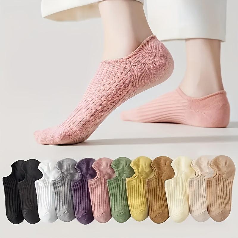 Women's Cotton Blend Invisible Boat Socks Set of 4 in Candy Colors