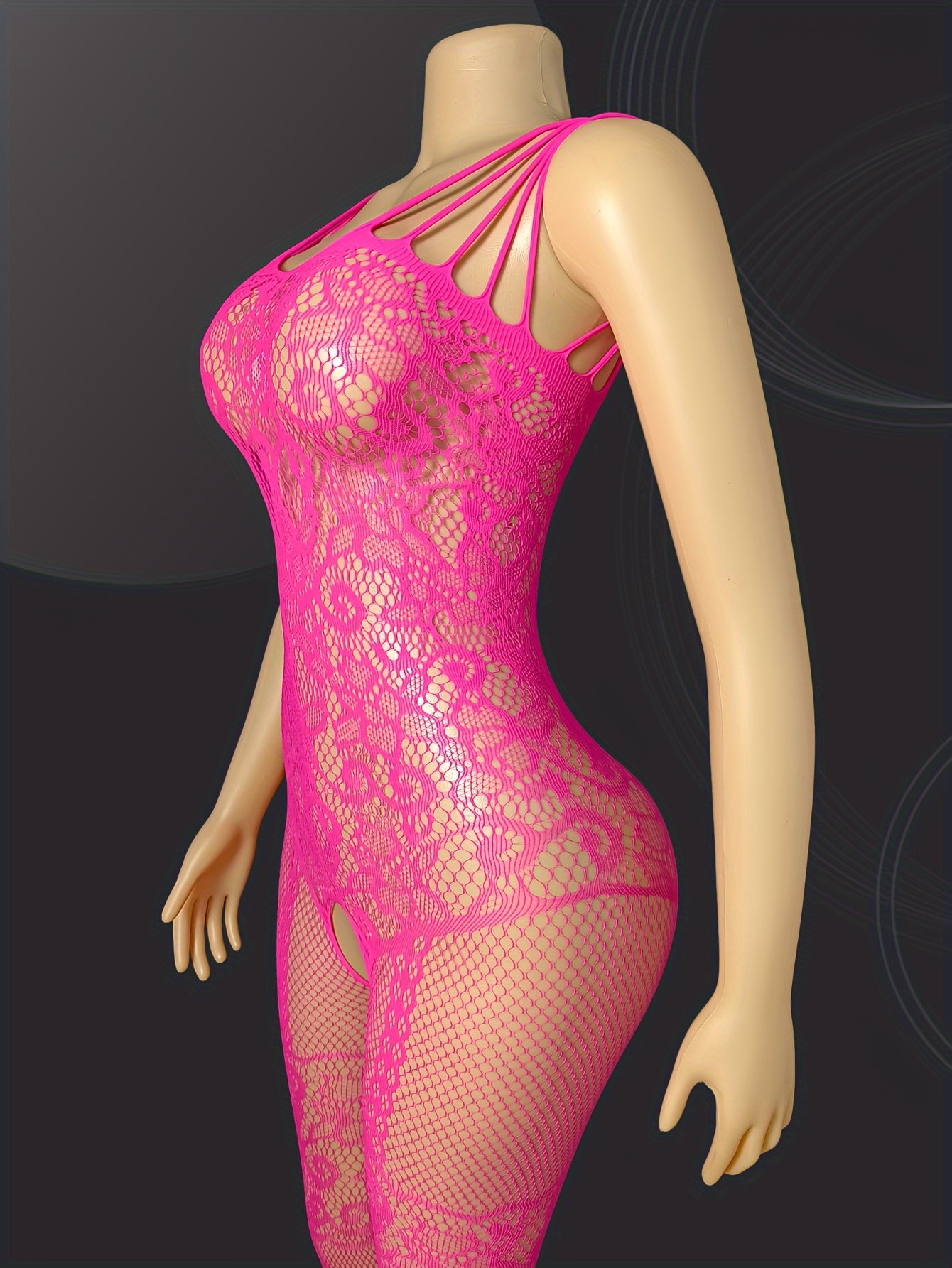 Women's High Stretch Floral Lace Sheer Mesh Bodysuit with Open Crotch