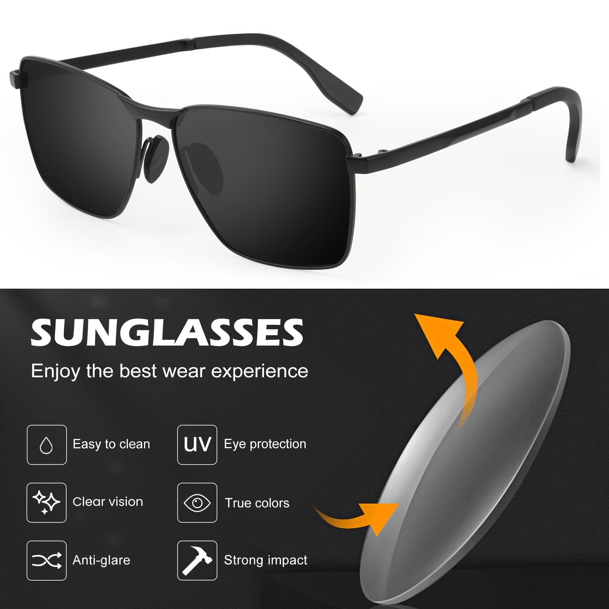 Men's Polarized Fashion Glasses Lightweight Full Rim Stainless Steel for Outdoor Fishing and Activities