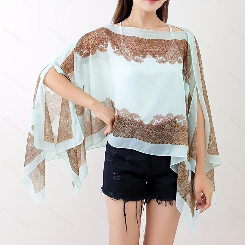 Boho Chic Paisley Print Chiffon Shawl Wrap for Travel and Beach Sunscreen Cover Windproof Cardigan Towel