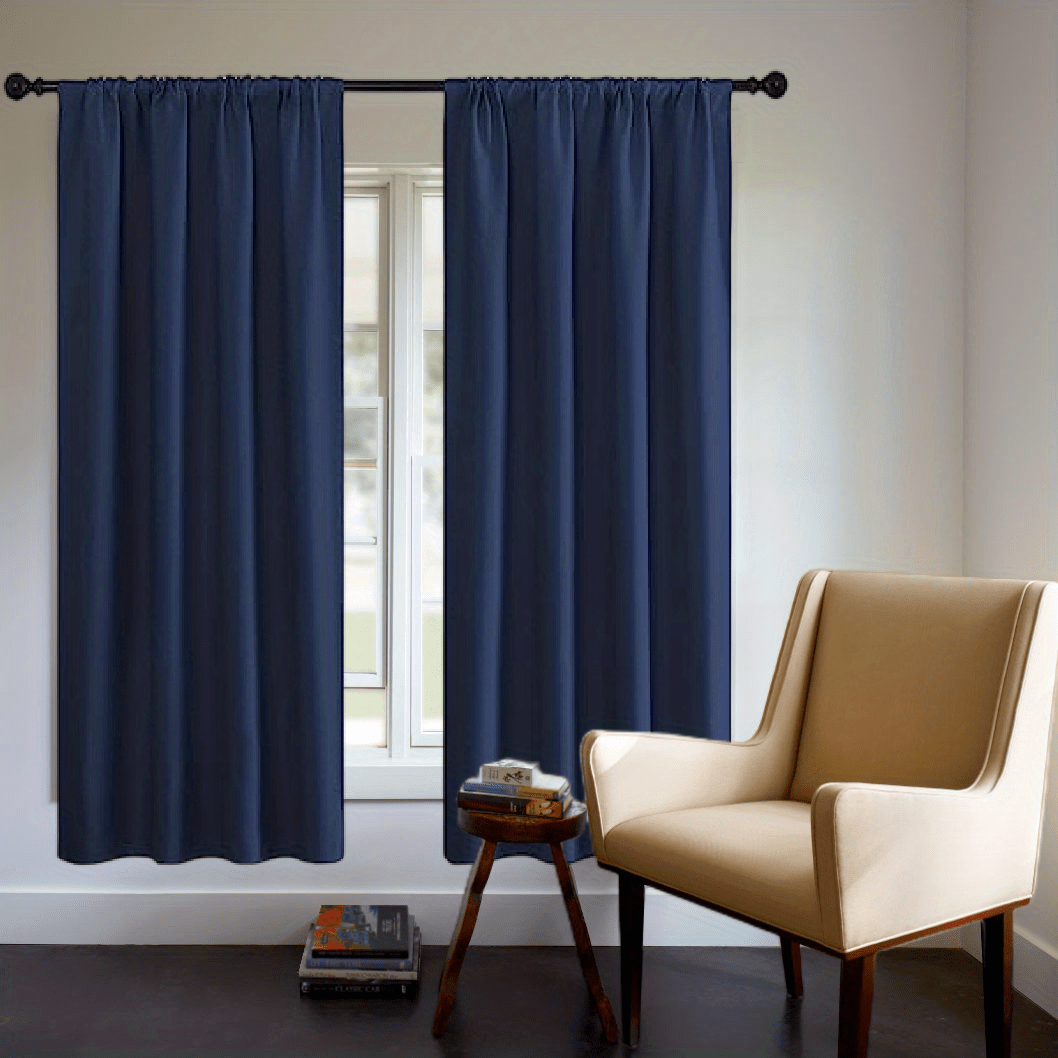 Blackout Curtain Panel Thick Rod Pocket Light Blocking Insulation Bedroom 200g