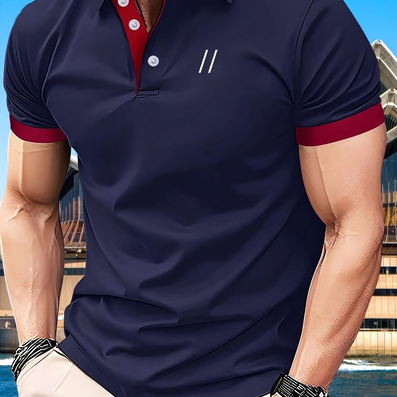 Men's Short Sleeve Athletic Polo Shirt Geometric Pattern Button Up Summer Casual