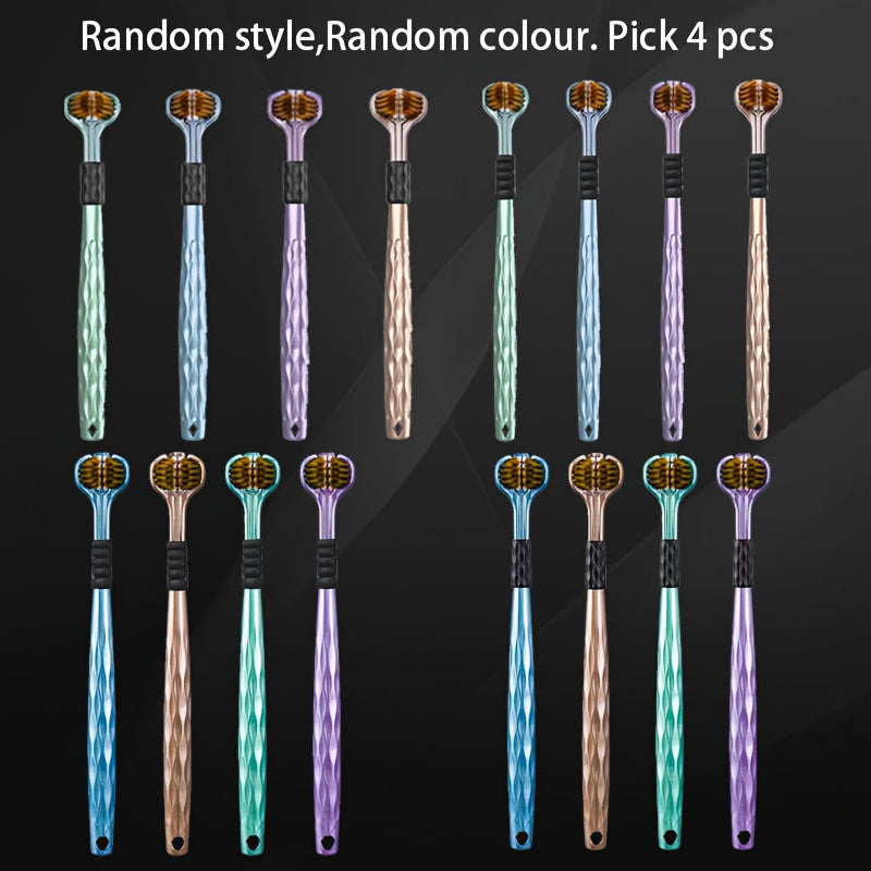 Set of 4 Adult Manual Toothbrushes with 3-Sided Brush Heads, Golden Volcanic Bristles and Soft Grips