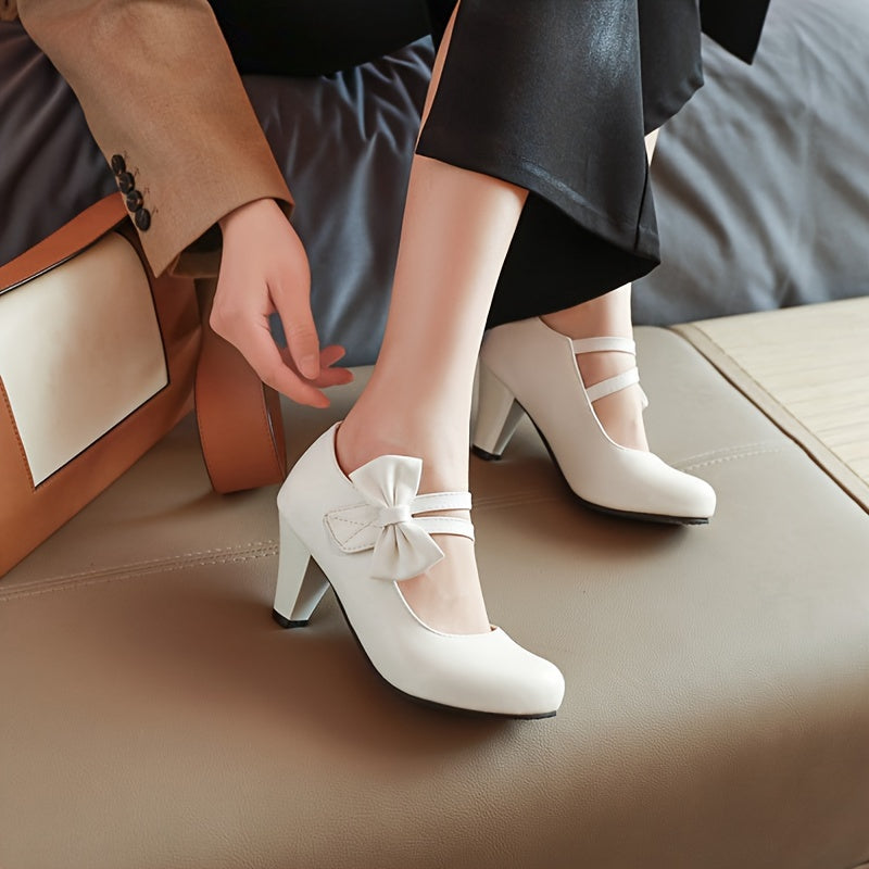 Women's PU Mary Jane Heels with Cross Strap Bow Casual Formal Shoes