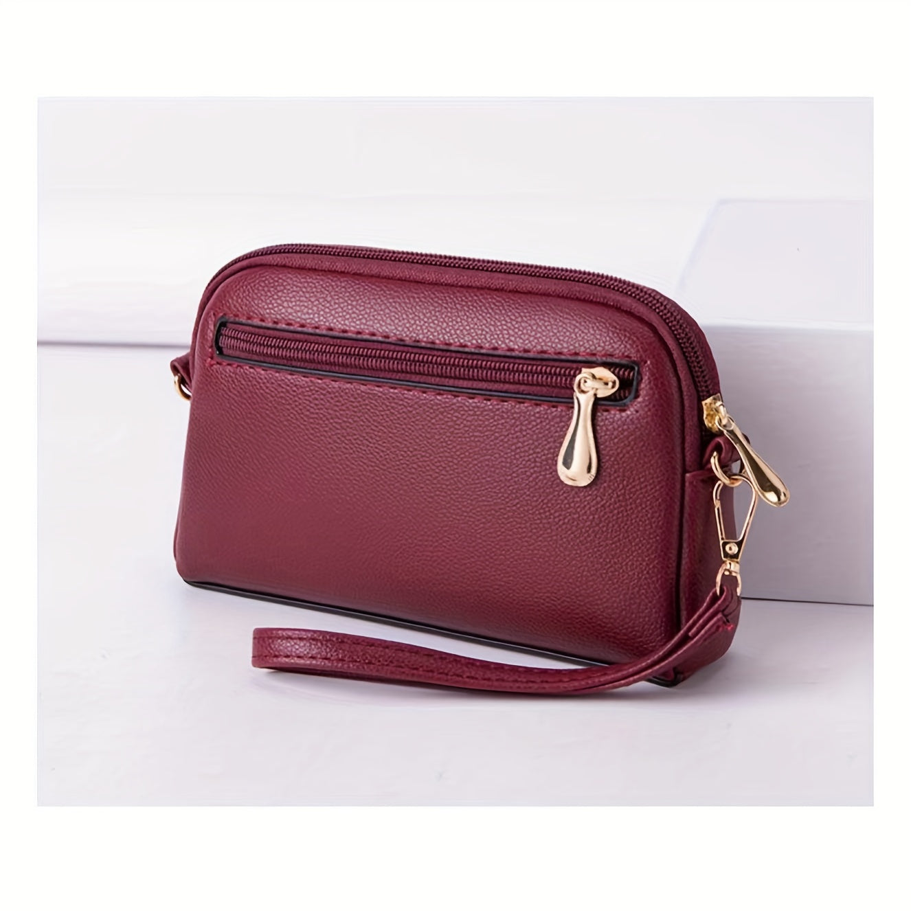 Mini Crossbody Bag for Women with Removable Strap Zipper Closure Solid Color