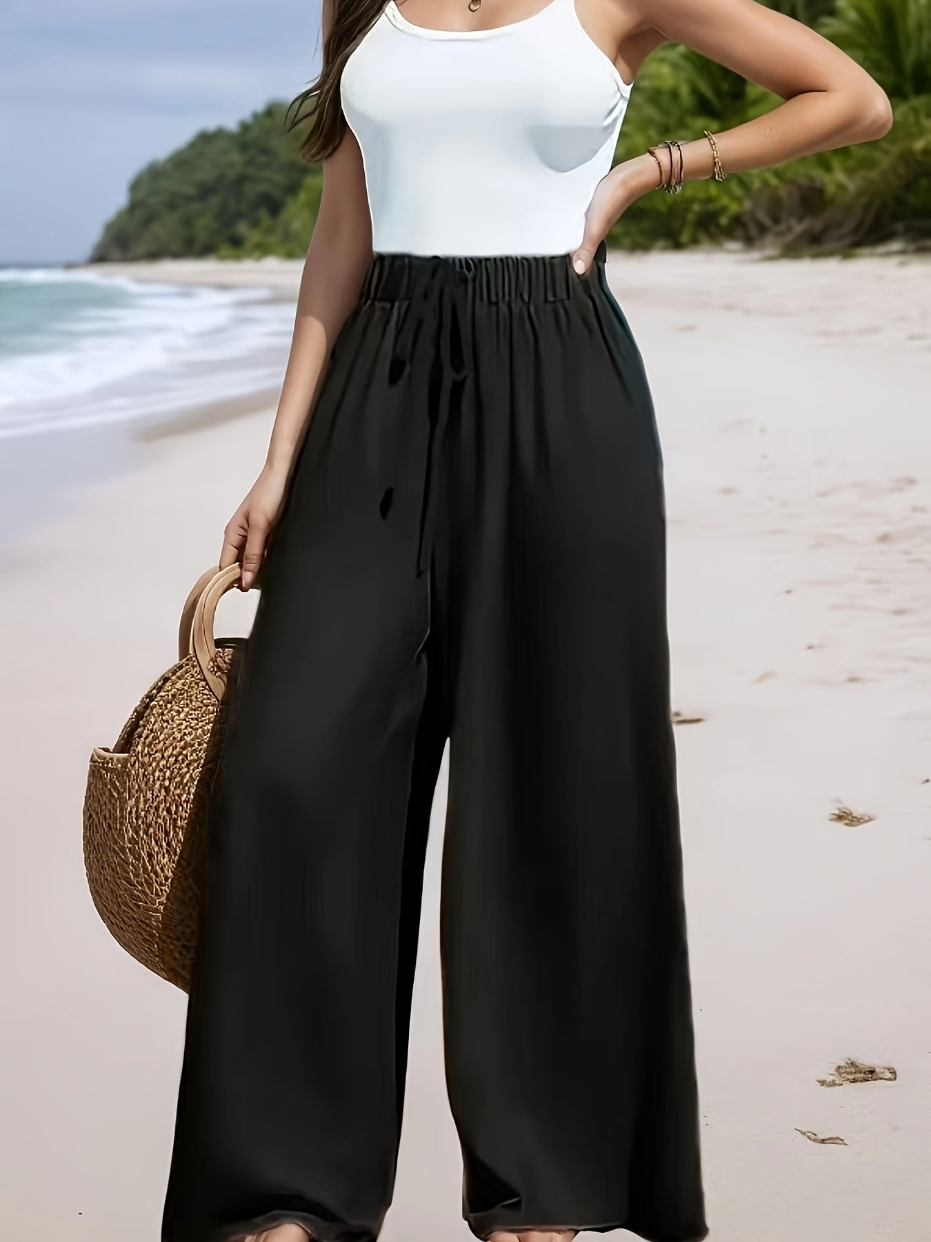 Women's Plus Size Wide Leg Pants Mint Green Casual Beach Summer Fall