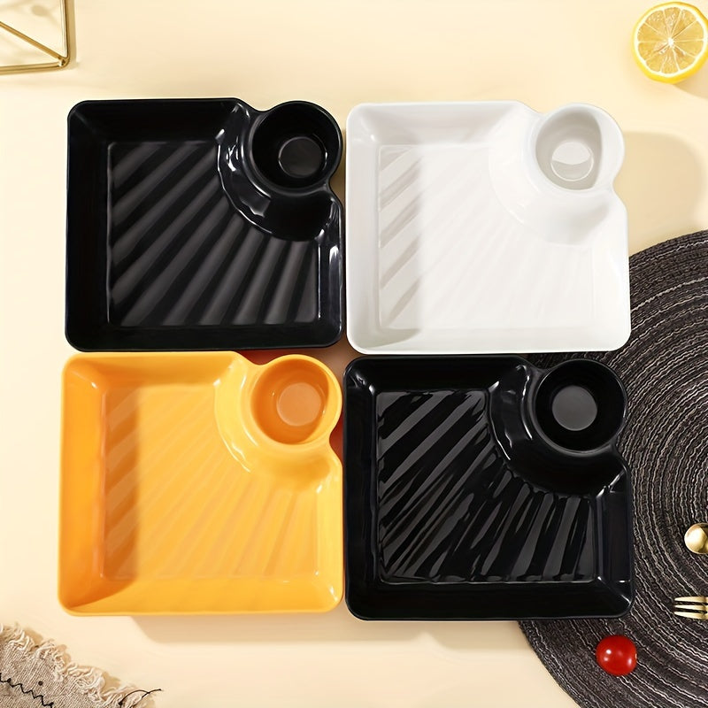 4-Piece Chip and Dip Serving Platter Set with Sauce Compartments for Snacks and Appetizers