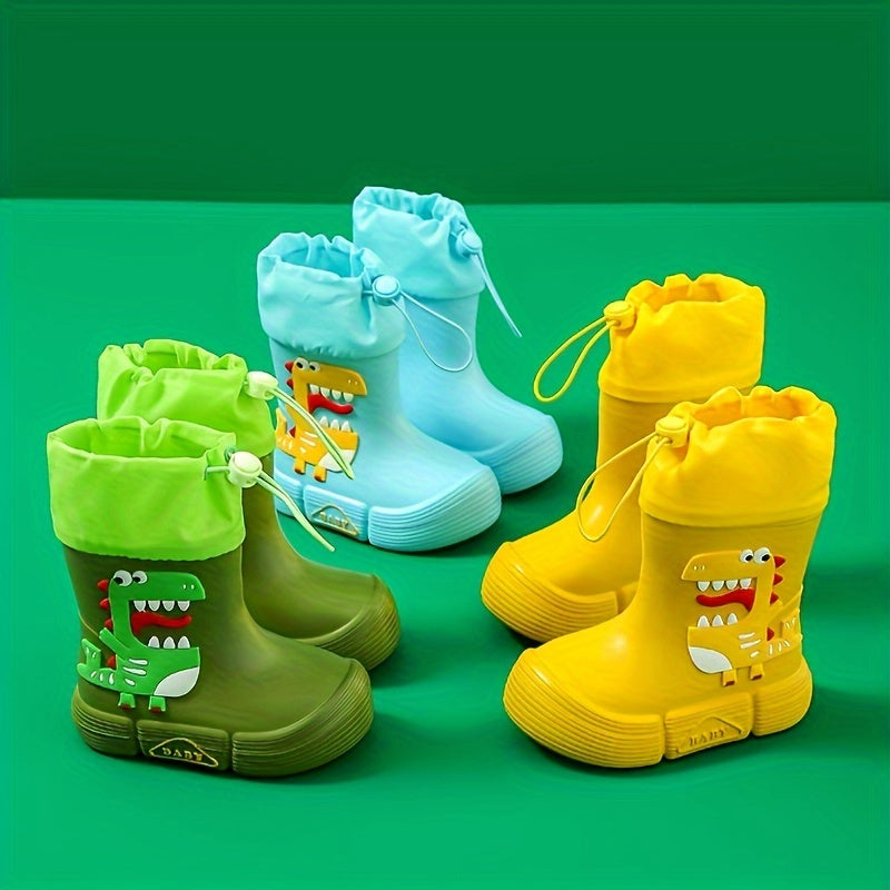 Kids Waterproof Rain Boots for Boys and Girls with Cartoon Dinosaur and Panda Designs EVA Sole