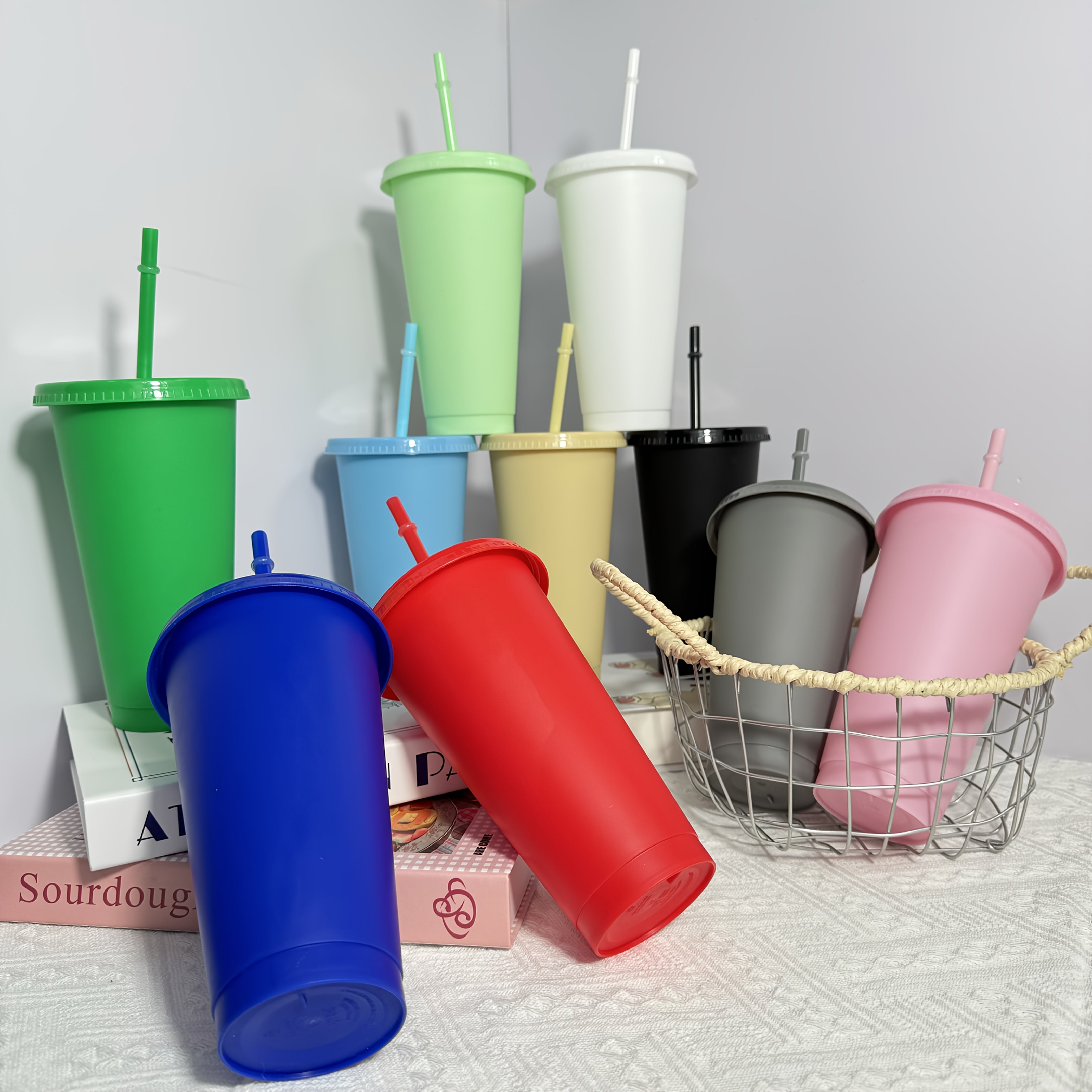 10-Pack 24oz BPA-Free Plastic Tumbler Cups with Lids and Straws for Travel and Parties