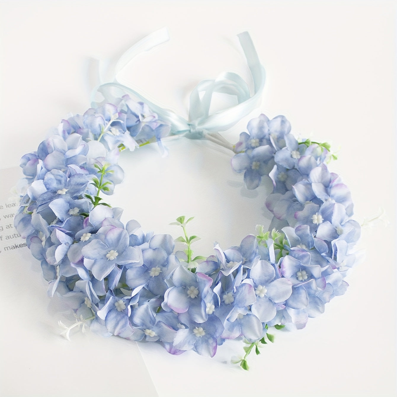 Floral Bridal Headband Hydrangea Flower Crown with Ribbon Tie for Weddings and Parties